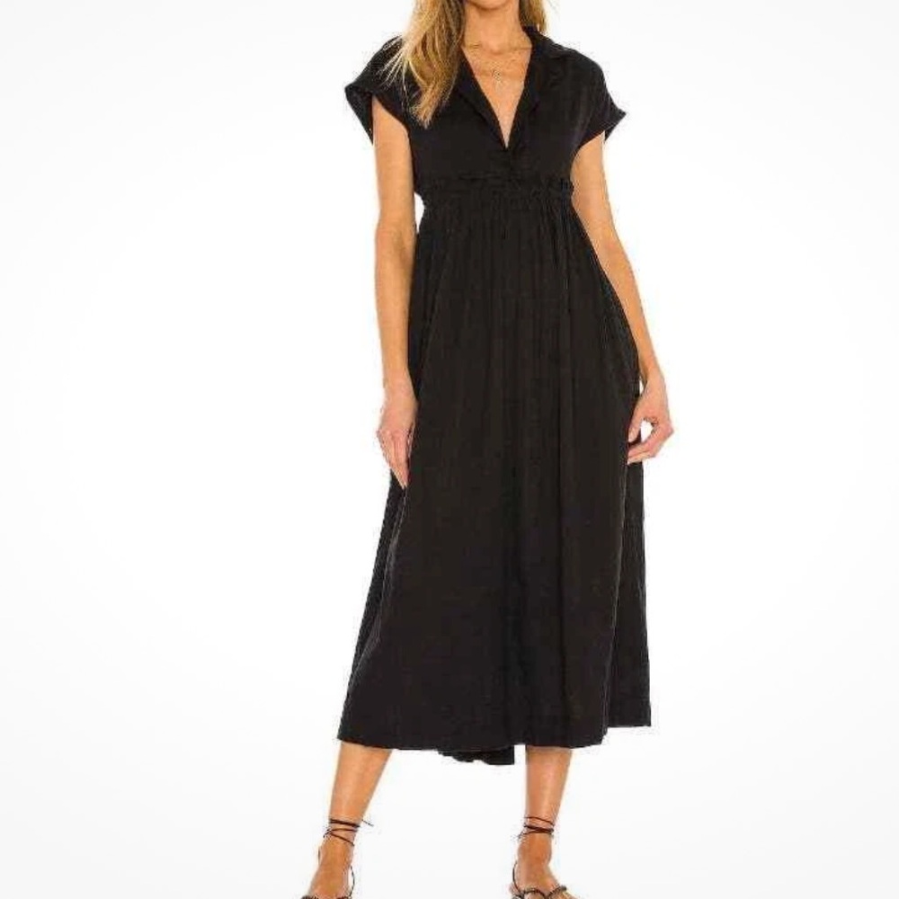 Free People Black Midi Dress with Cap Sleeves